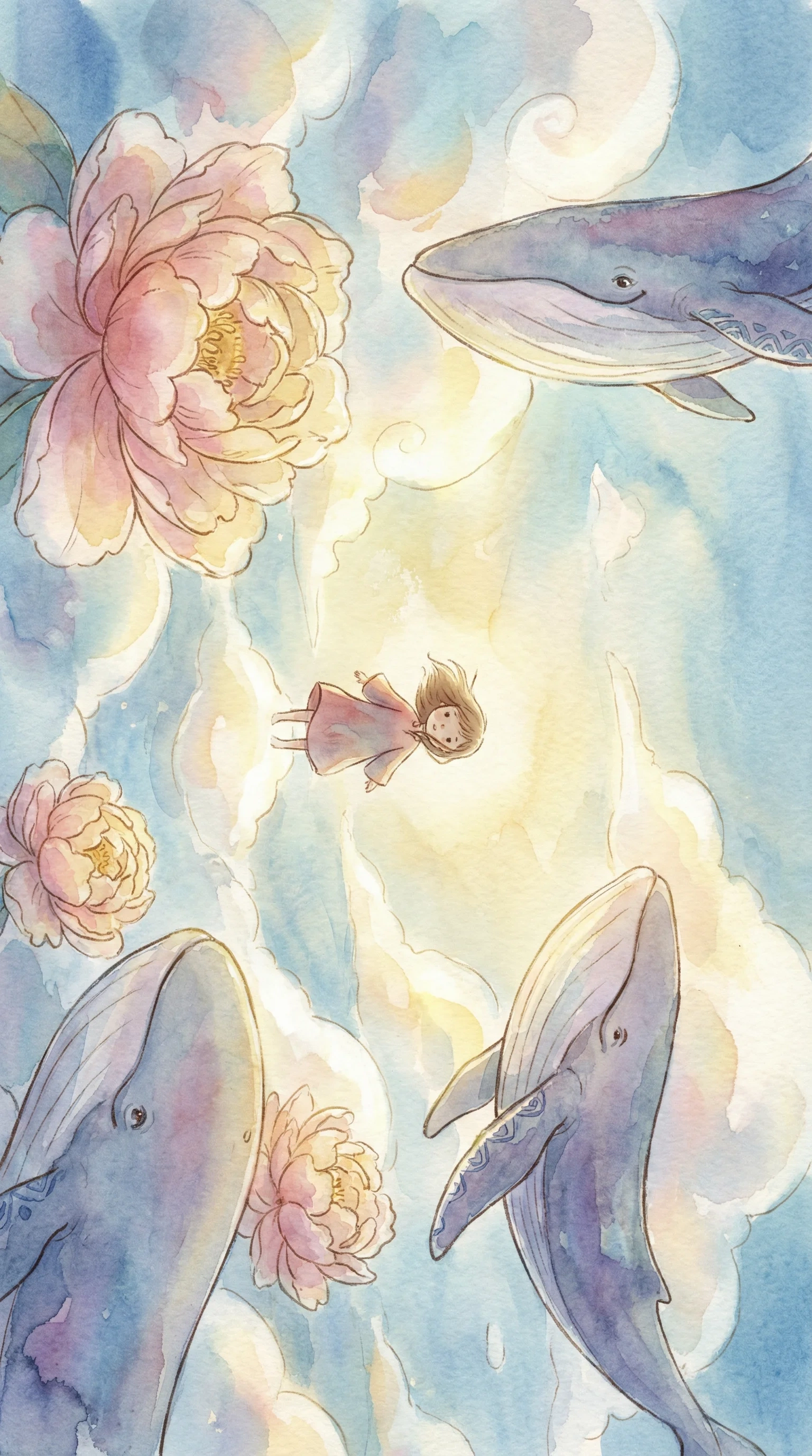 水彩之梦 - 独立水彩动画短片 - 梦幻少女与鲸鱼在云端共舞